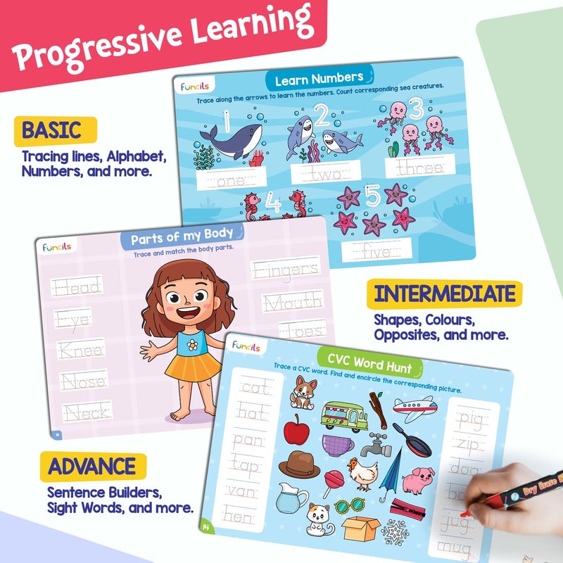 Funcils Learn to Write for Kids - Educational Toys & Games  Preschool & Kindergarten Learning Activities  Writing Practice Book  Birthday Gifts for Girls and Boys for Ages 3  4  5  6 Year Old - Image 3